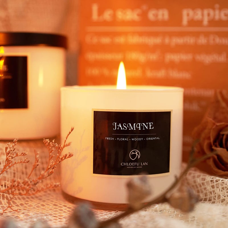 Chloefu LAN Premium Jasmine Scented Candle Gifts for Women, Highly Scented, 7.1oz|45 Hour Long Lasting,All Natural Soy Candles for Home, Small Candle Jar with Gift Box - Image 3